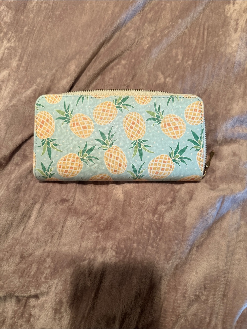 Pineapple Print Zip-Around Card Holder - Blue & Yellow
